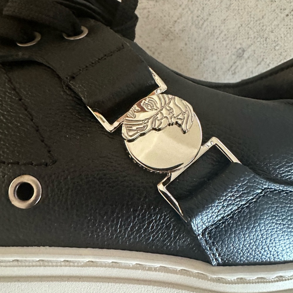 Authentic Versace Black Leather Sneakers with Silver Accents- NW - Picture 10 of 10